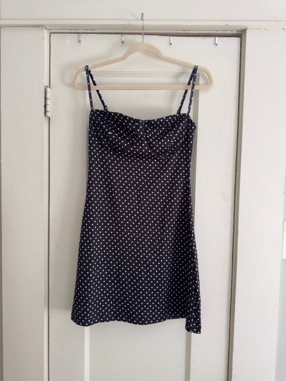 90s Style Black Polka Dot Stretch Dress Medium